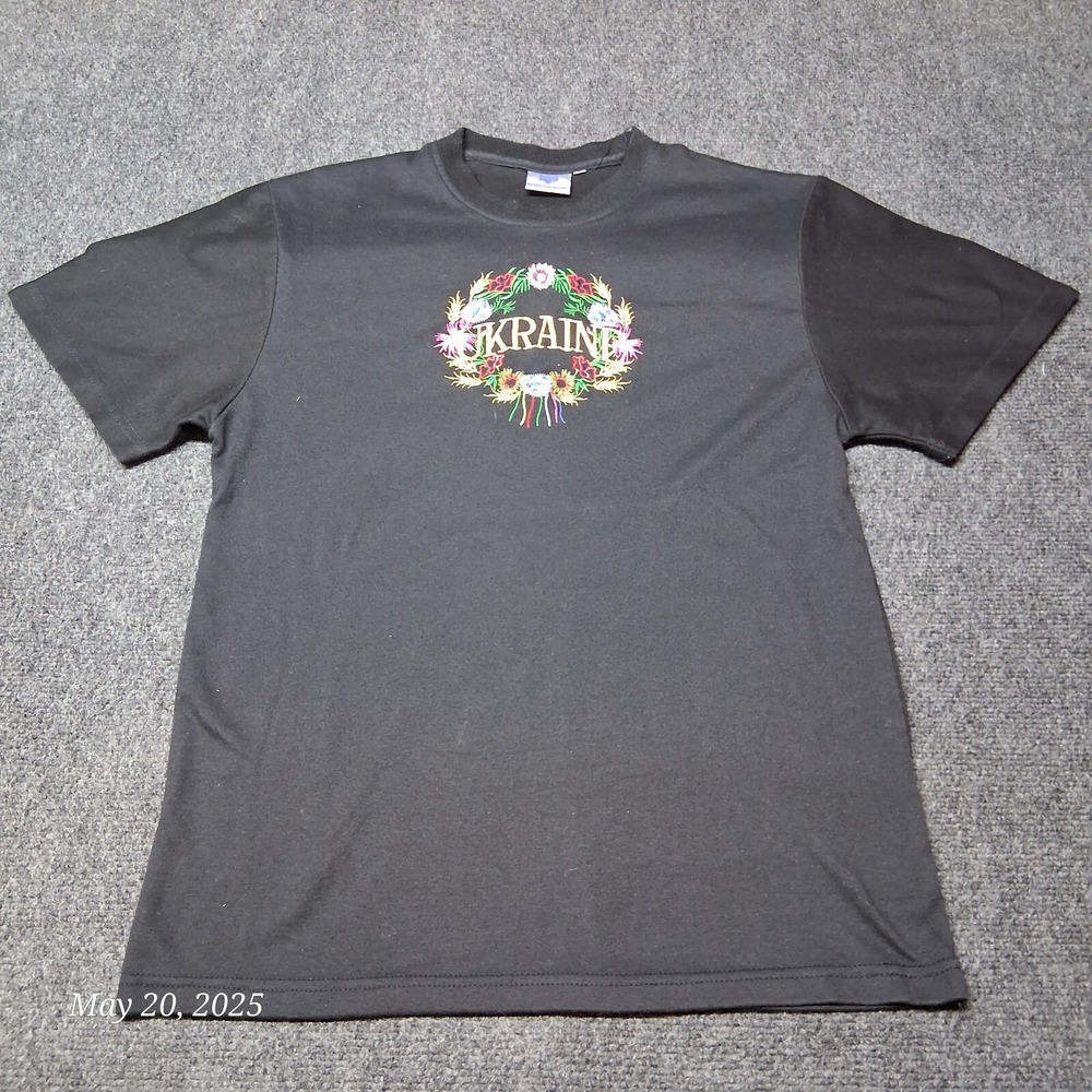 VTG‎ Made in Ukraine Embroidered T Shirt Women Size XL Black Short Sleeve